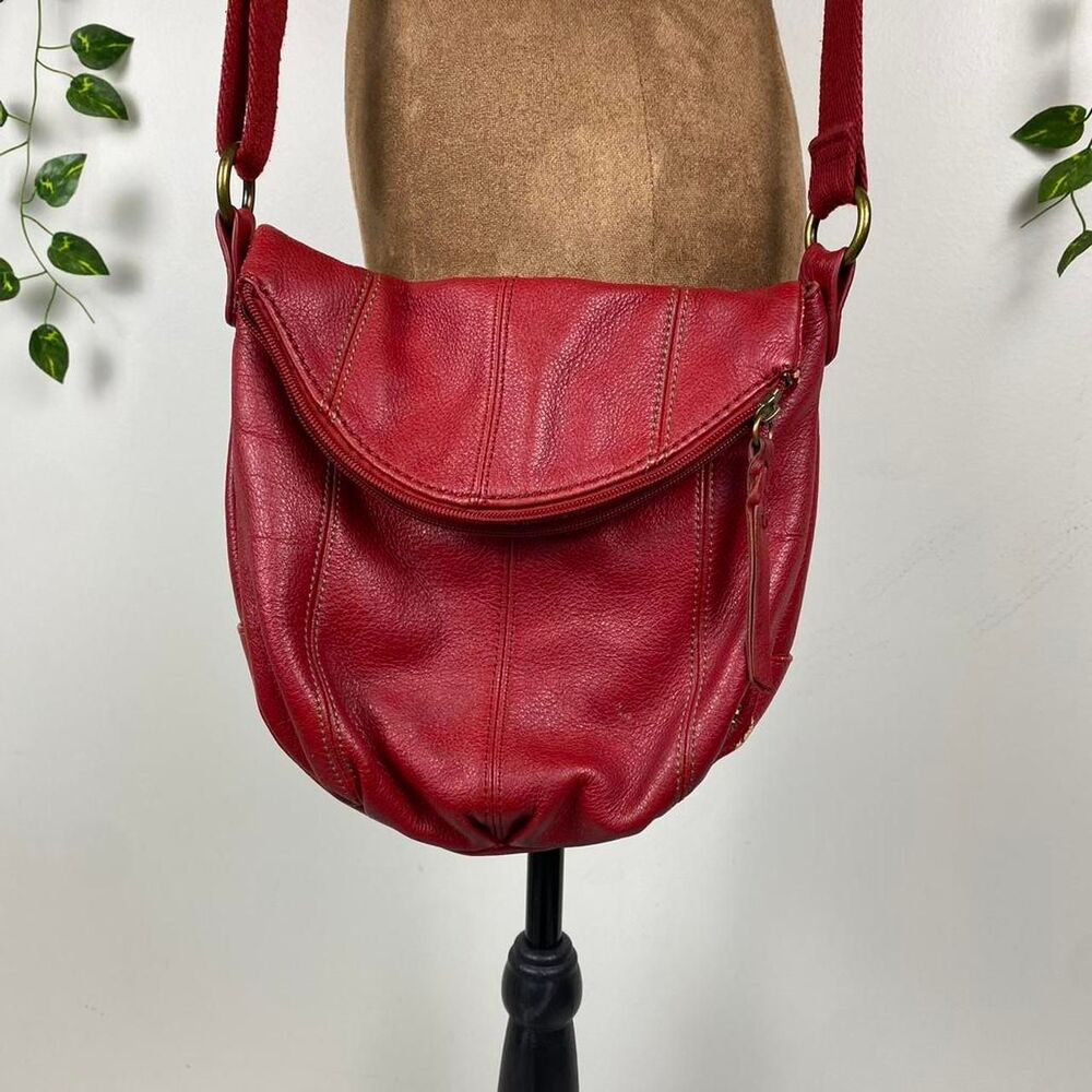 The Sak Red leather crossbody slouchy hobo bag satchel pebbled faux leather